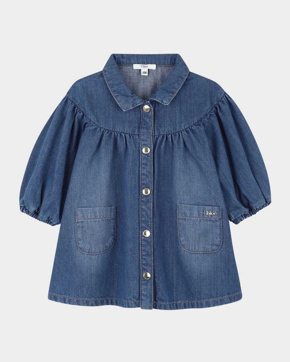 Girl's Long-Sleeve Denim Dress, Size 6M-3